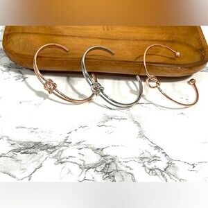 3 Knot Bangle Bracelets Rose Yellow Gold & Silver